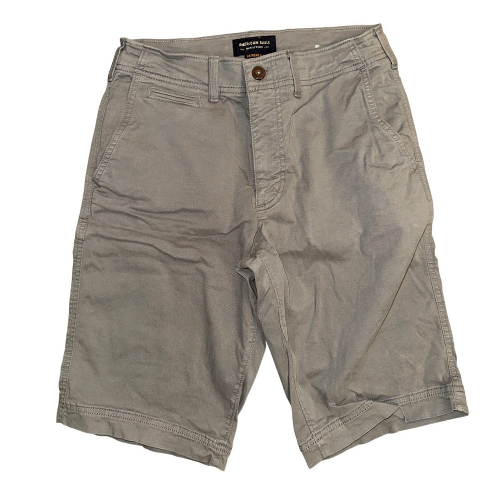 American Eagle Extreme Flex Shorts Mens 28 Green Khaki Flat Front Chino Casual